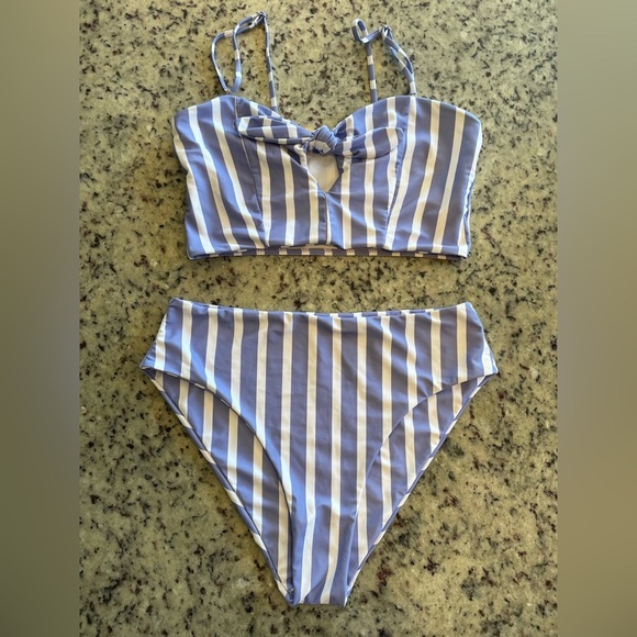 Other - Women’s Striped high waist Bikini Set in Blue and White size 8